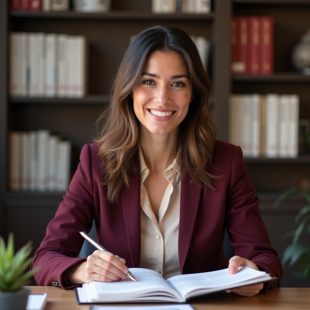 Educador financiero revisando materiales de cursos de desarrollo urbano en un escritorio